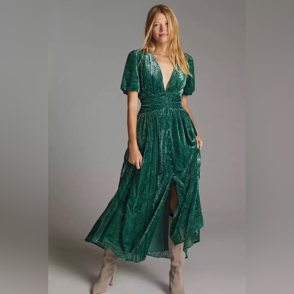 New With Tags - Anthropologie puff-sleeved burnout Maxi Dress - rare petite 2